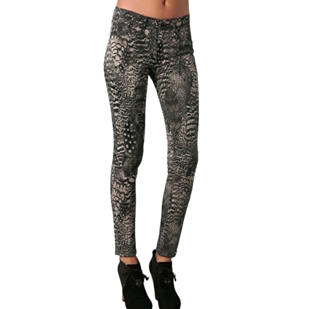 Rag & Bone Rock n Roll Feather Animal Print Skinny Jeans Pants Gray 27 4 S